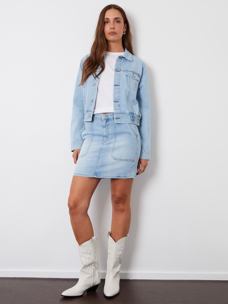 Threadbare Dark Blue Patch Pocket Denim Mini Skirt - Image 1 of 5