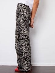 Threadbare Brown Leopard Print Wide Leg 100% Cotton Jeans - Image 5 of 5