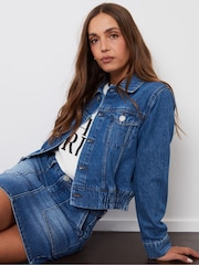 Threadbare Blue Collared Denim Bomber Jacket - Image 1 of 5