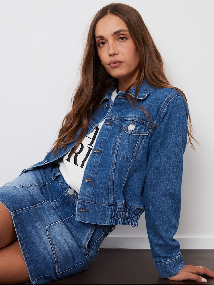 Threadbare Blue Collared Denim Bomber Jacket - Image 1 of 5