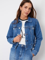 Threadbare Blue Collared Denim Bomber Jacket - Image 2 of 5