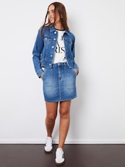 Threadbare Blue Collared Denim Bomber Jacket - Image 3 of 5