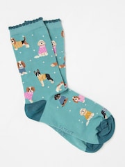 FatFace Green Dog In Lights Socks 1 Pack - Image 1 of 2