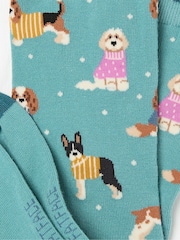 FatFace Green Dog In Lights Socks 1 Pack - Image 2 of 2