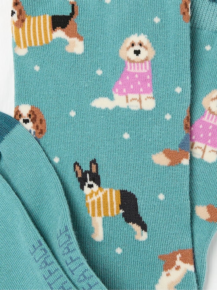 FatFace Green Dog In Lights Socks 1 Pack - Image 2 of 2