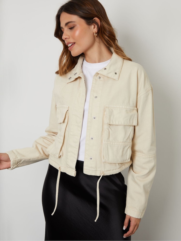 Threadbare Stone Lightweight 100% Cotton Twill Utility Jacket - Image 1 of 4