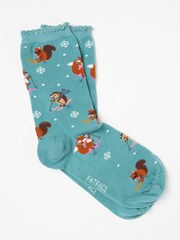 FatFace Green Skiing Animal Print Socks - Image 1 of 2