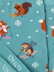 FatFace Green Skiing Animal Print Socks - Image 2 of 2