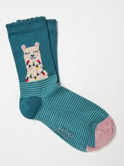 FatFace Blue Teal Womens Llama Lights Socks 1 Pack - Image 1 of 2