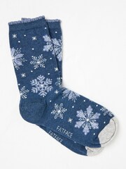FatFace Blue Navy Womens Snowflake  Socks 1 Pack - Image 1 of 2