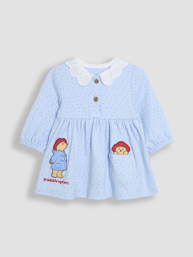 JoJo Maman Bébé Blue Paddington Appliqué Button Front Dress & Tights Set - Image 2 of 8
