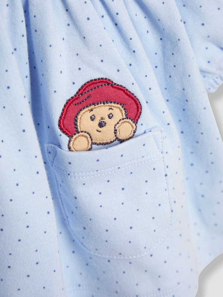 طقم من فستان بأزرار أمامية مزيَّن بخياطة أبليك لشخصية Paddington وكولونات من JoJo Maman Bébé - Image 4 of 8