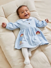 JoJo Maman Bébé Blue Paddington Appliqué Button Front Dress & Tights Set - Image 7 of 8