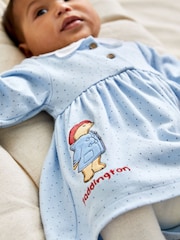 JoJo Maman Bébé Blue Paddington Appliqué Button Front Dress & Tights Set - Image 8 of 8