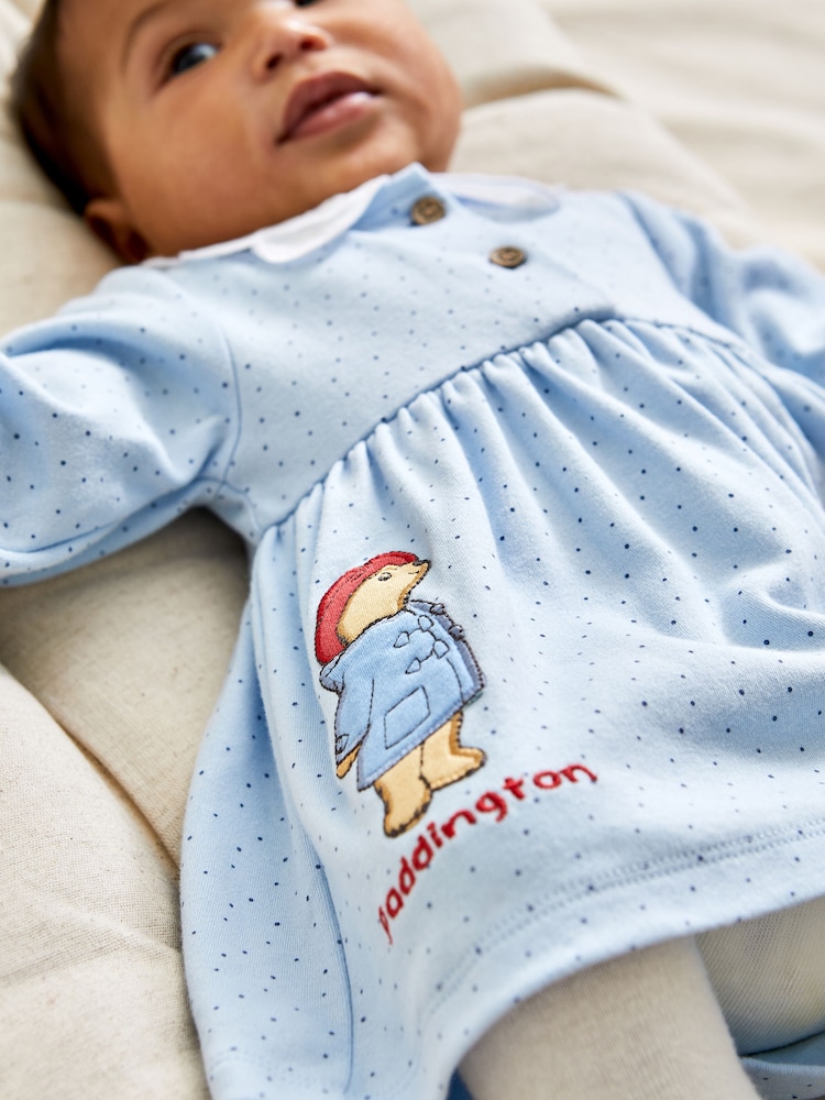 JoJo Maman Bébé Blue Paddington Appliqué Button Front Dress & Tights Set - Image 8 of 8