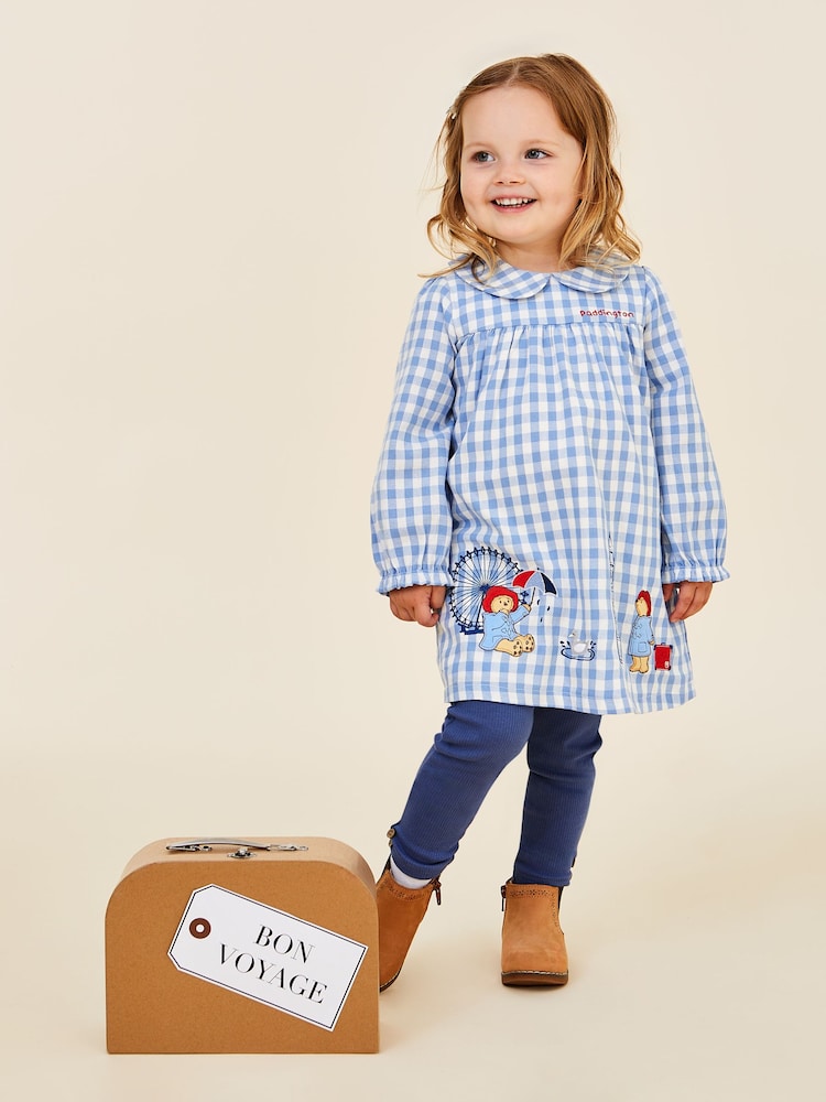 JoJo Maman Bébé Blue Paddington Appliqué Gingham Top & Leggings Set - Image 1 of 2