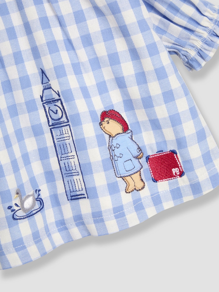 JoJo Maman Bébé Blue Paddington Appliqué Gingham Top & Leggings Set - Image 6 of 6