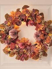 Lights4fun Autumn Velvet Pumpkin LED Wreath - Image 1 of 4