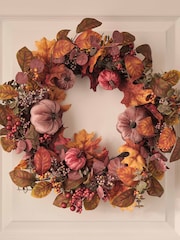 Lights4fun Autumn Velvet Pumpkin LED Wreath - Image 2 of 4