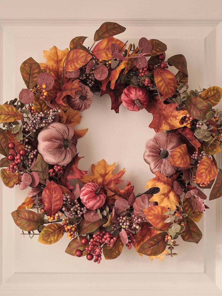 Lights4fun Autumn Velvet Pumpkin LED Wreath - Image 2 of 4 Lights4fun Autumn Velvet Pumpkin LED Wreath - Image 2 of 4
