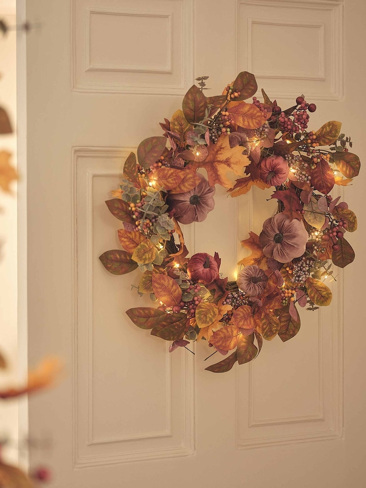 Lights4fun Autumn Velvet Pumpkin LED Wreath - Image 4 of 4 Lights4fun Autumn Velvet Pumpkin LED Wreath - Image 4 of 4