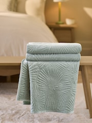 Sage Green Embroidered Daisy Bedspread - Image 2 of 4