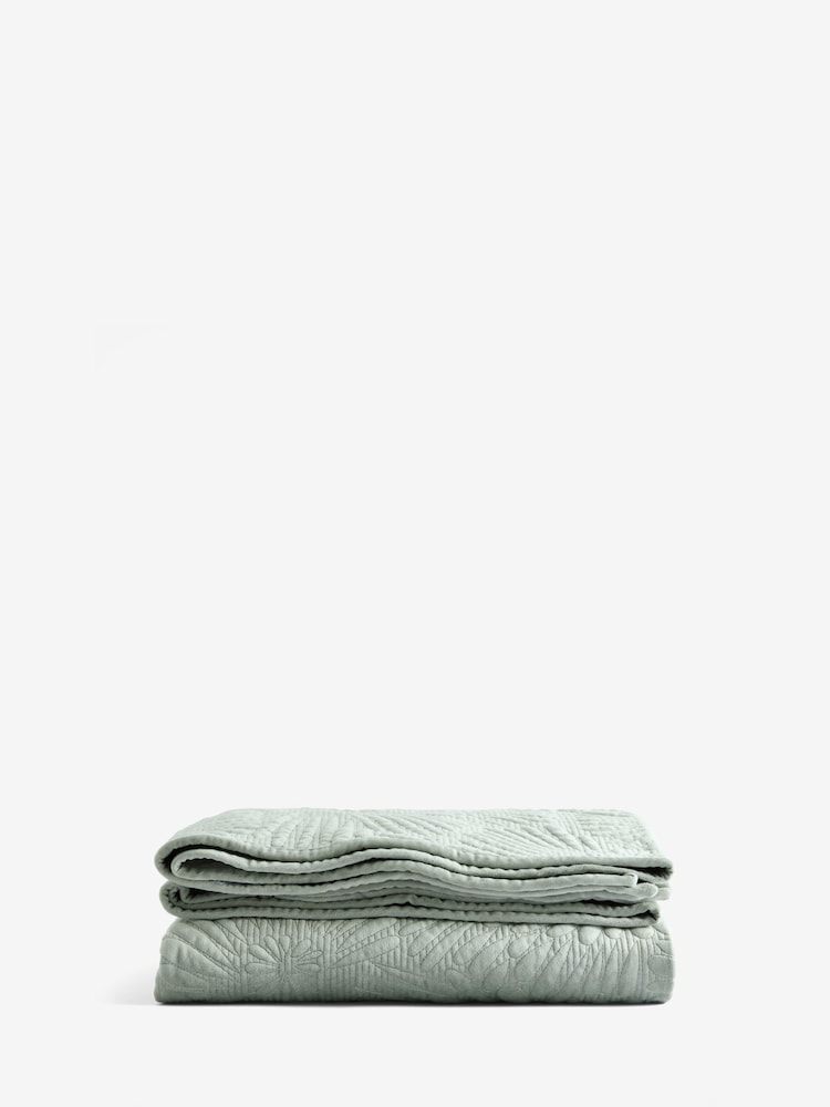 Sage Green Embroidered Daisy Bedspread - Image 4 of 4