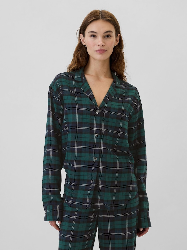 Gap Green Matching Family Christmas Relaxed Flannel Pyjama Shirt - Image 1 of 4