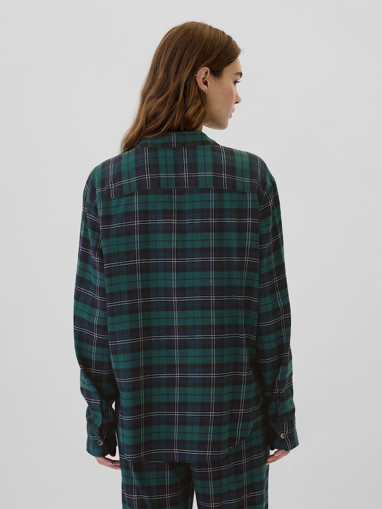 Gap Green Matching Family Christmas Relaxed Flannel Pyjama Shirt - Image 2 of 4