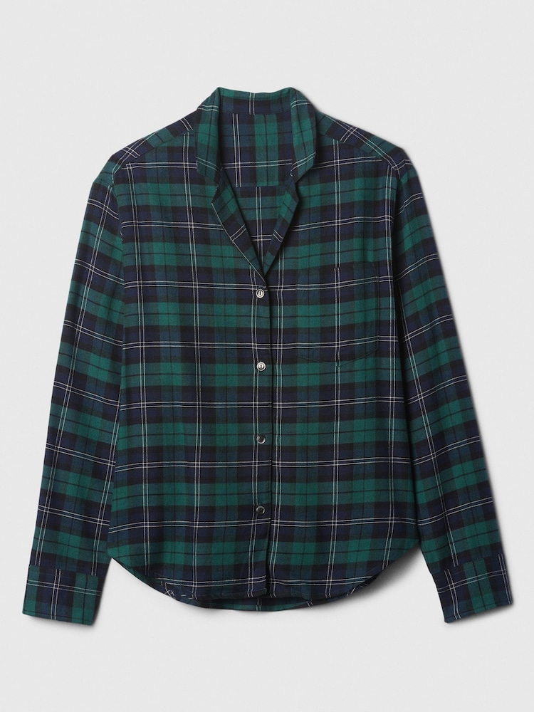 Gap Green Matching Family Christmas Relaxed Flannel Pyjama Shirt - Image 4 of 4