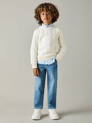 Reiss Off White Victor 3-9 yrs Logo-Embroidered Cabled Jumper with Cotton and Wool - Image 1 of 4