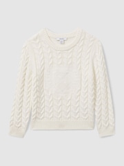 Reiss Off White Victor 3-9 yrs Logo-Embroidered Cabled Jumper with Cotton and Wool - Image 2 of 4