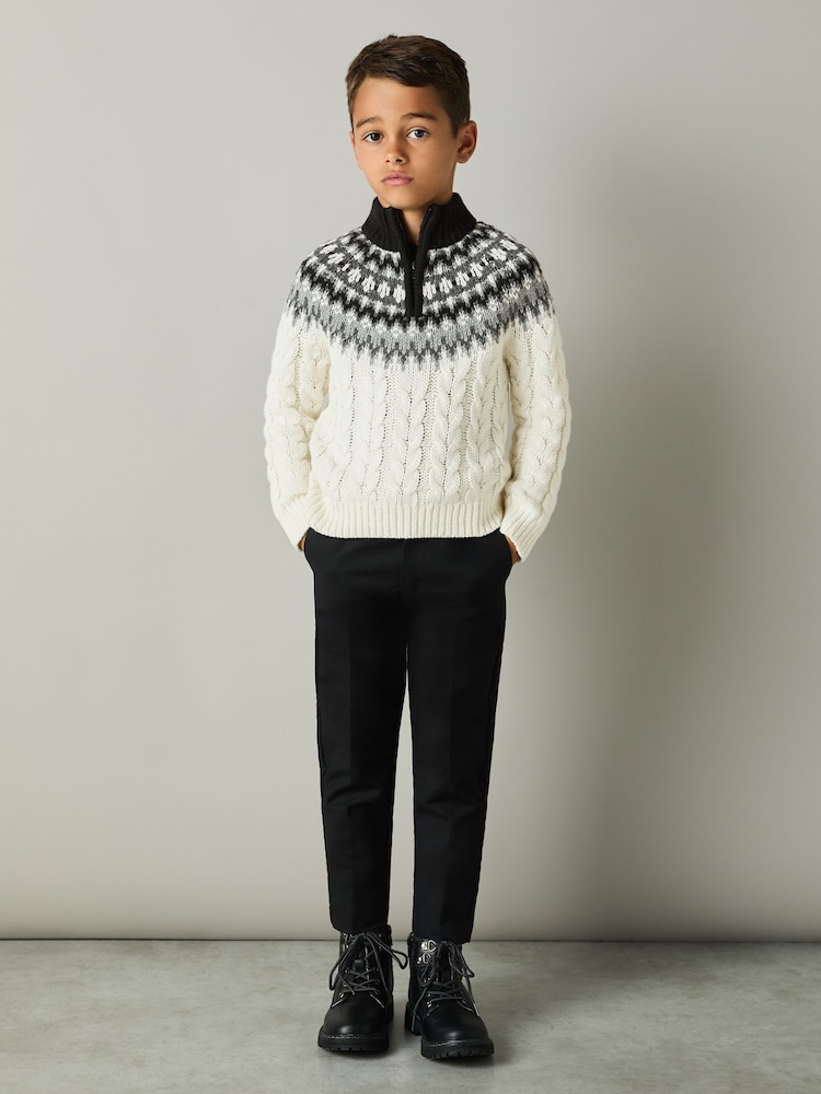 Reiss White/Grey/Black Colorado 3-9 yrs Cabled Jumper with Cotton and Wool - Image 1 of 4