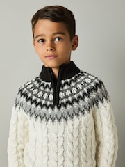 Reiss White/Grey/Black Colorado 3-9 yrs Cabled Jumper with Cotton and Wool - Image 3 of 4