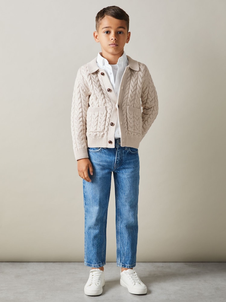 Reiss Oatmeal Melange Fleet 3-9 yrs Cable-Knit Cardigan - Image 1 of 4