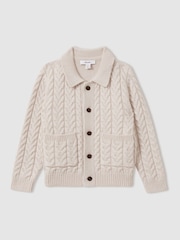 Reiss Oatmeal Melange Fleet 3-9 yrs Cable-Knit Cardigan - Image 2 of 4