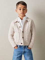 Reiss Oatmeal Melange Fleet 3-9 yrs Cable-Knit Cardigan - Image 4 of 4
