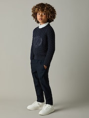 Reiss Navy Victor 3-9 yrs Logo-Embroidered Cabled Jumper with Cotton and Wool - Image 1 of 4
