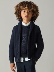 Reiss Navy Victor 3-9 yrs Logo-Embroidered Cabled Jumper with Cotton and Wool - Image 3 of 4