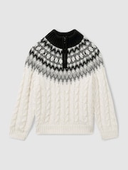 Reiss White/Grey/Black Colorado 9-13 yrs Cabled Jumper with Cotton and Wool - Image 2 of 4