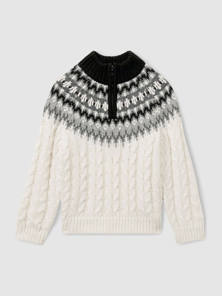 Reiss White/Grey/Black Colorado 9-13 yrs Cabled Jumper with Cotton and Wool - Image 2 of 4