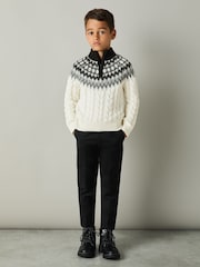 Reiss White/Grey/Black Colorado 9-13 yrs Cabled Jumper with Cotton and Wool - Image 3 of 4