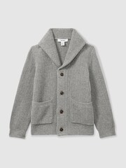 Reiss Grey Melange Nimbus 3-9 yrs Ribbed Shawl Cardigan With Merino Wool - Image 2 of 4
