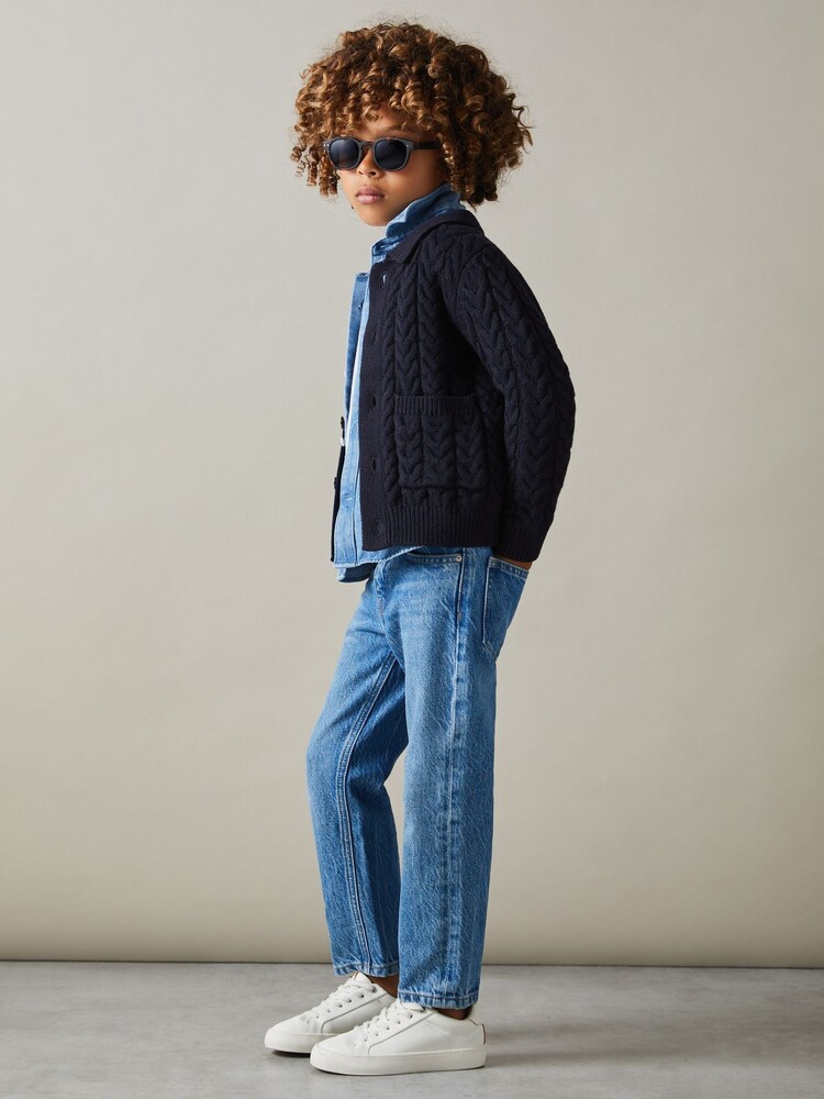 Reiss Navy Fleet 3-9 yrs Cable-Knit Cardigan - Image 1 of 4 Reiss Navy Fleet 3-9 yrs Cable-Knit Cardigan - Image 1 of 4