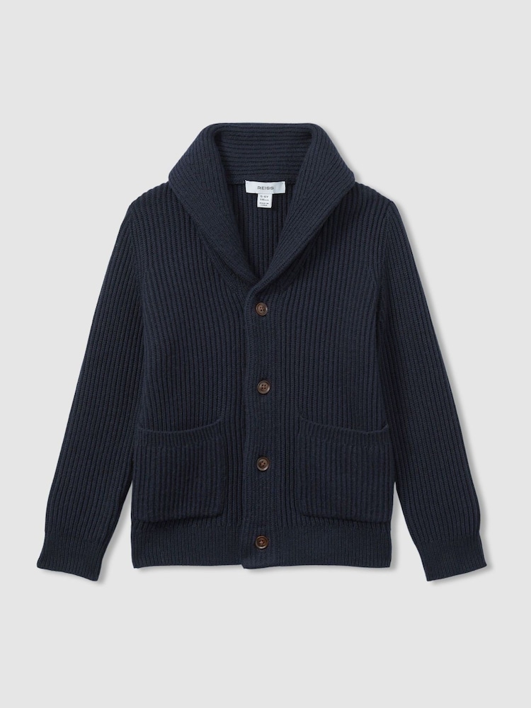 Azul marino - Reiss Nimbus Ribbed Shawl Cardigan With Merino Wool - Imagen 2 de 4 Azul marino - Reiss Nimbus Ribbed Shawl Cardigan With Merino Wool - Imagen 2 de 4