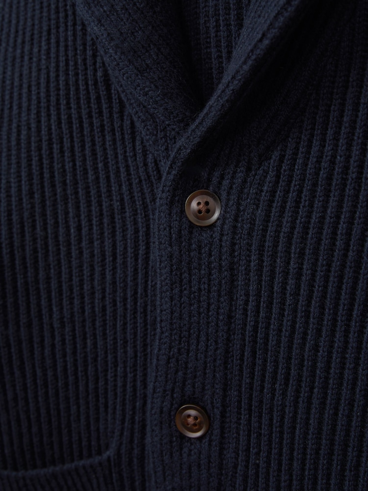 Azul marino - Reiss Nimbus Ribbed Shawl Cardigan With Merino Wool - Imagen 4 de 4 Azul marino - Reiss Nimbus Ribbed Shawl Cardigan With Merino Wool - Imagen 4 de 4
