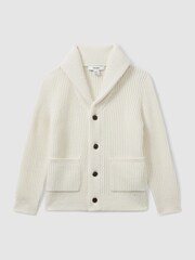 Reiss Off White Nimbus 3-9 yrs Ribbed Shawl Cardigan With Merino Wool - Image 2 of 4
