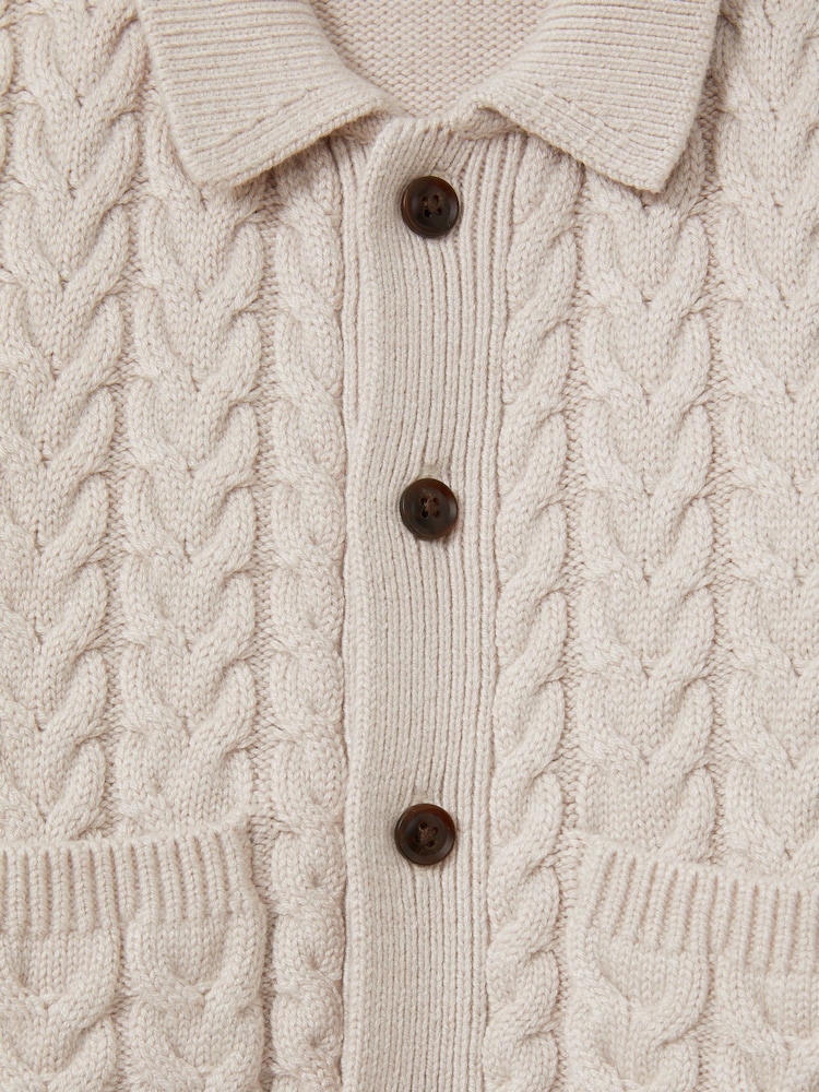Reiss Oatmeal Melange Fleet 9-13 yrs Cable-Knit Cardigan - Image 4 of 4