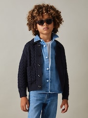 Reiss Navy Fleet 9-13 yrs Cable-Knit Cardigan - Image 1 of 4