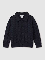 Reiss Navy Fleet 9-13 yrs Cable-Knit Cardigan - Image 2 of 4